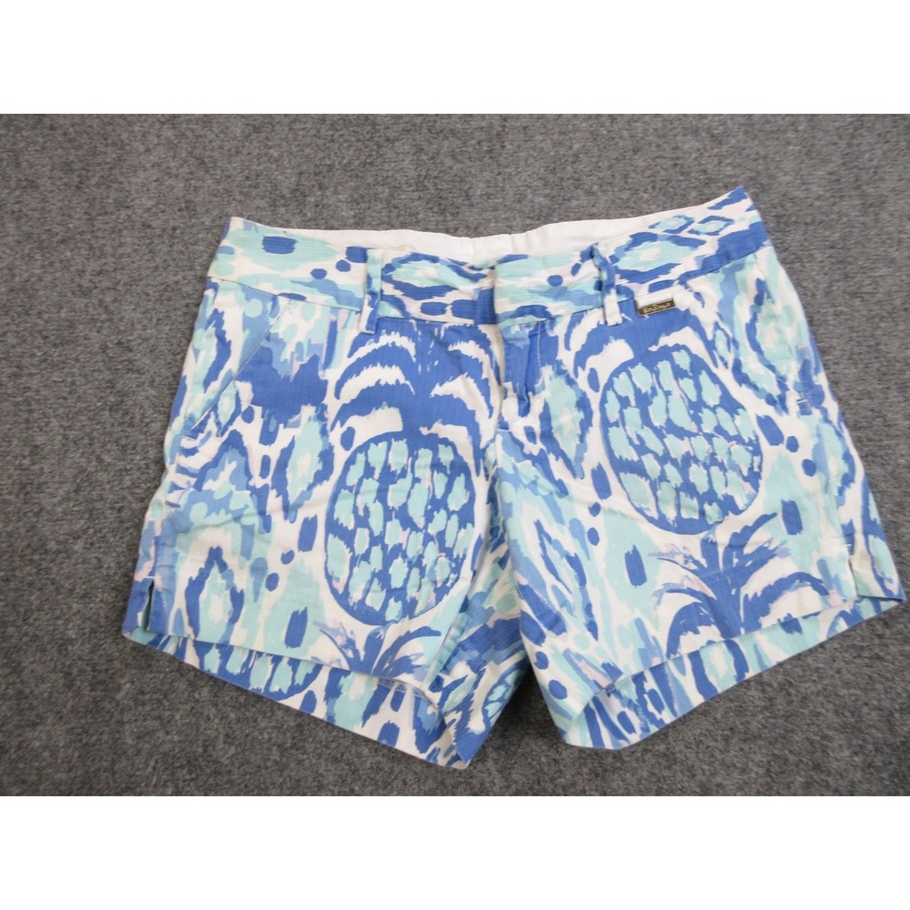 Lilly Pulitzer The Callan‎ Short Womens 4 Blue Tropical Print Chino Seersucker